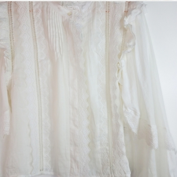 Frame Natalie White Embroidered Ramie Ling Sleeve Top Size Small - Picture 6 of 10